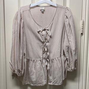 A New Day  Beige Blouse with Bow Detail size large